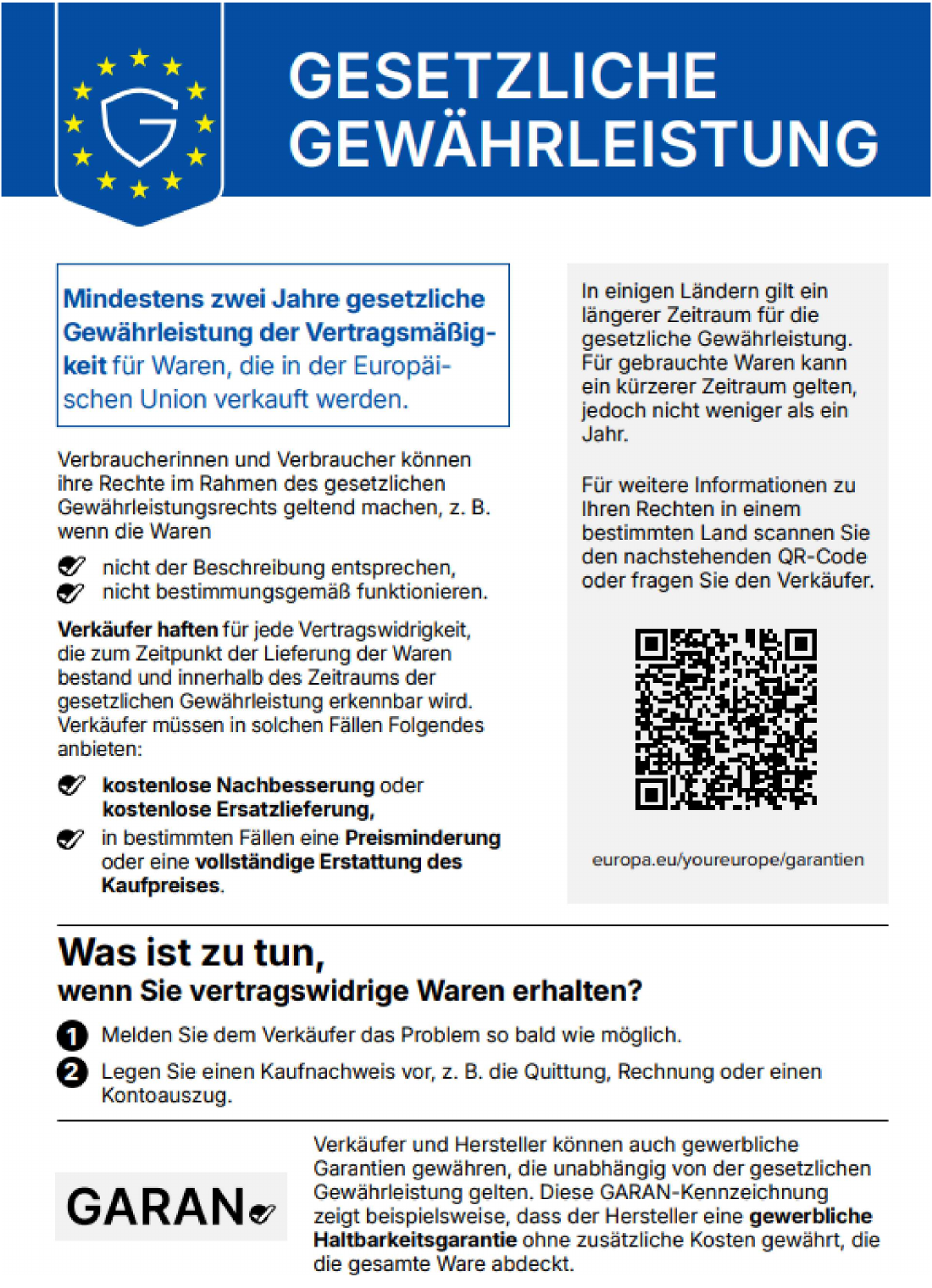 Amtliche harmonisierte Mitteilung über das gesetzliche Gewährleistungsrecht der Europäischen Union