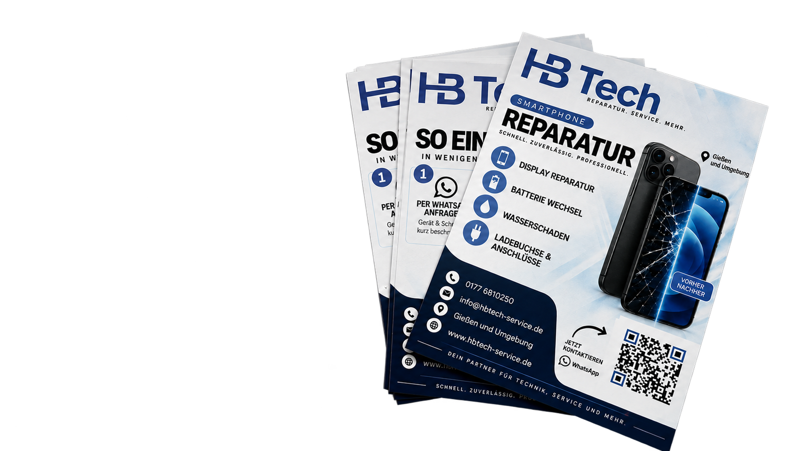 Drei HB-Tech-Flyer als zusammengehörige Reihe